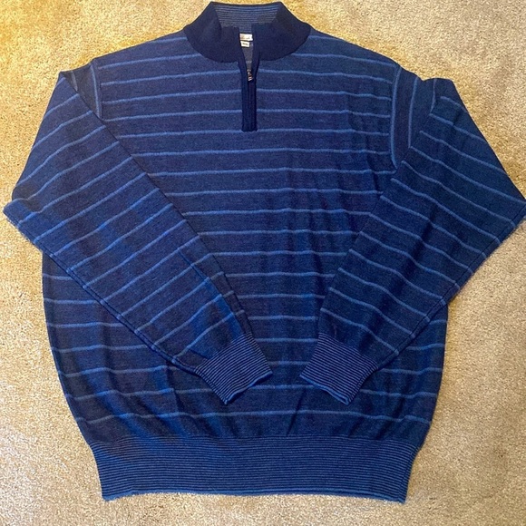 Peter Millar Other - Peter Millar Made in Italy Merino Wool Quarter  Zip L/S Navy Stripe Sweater XL